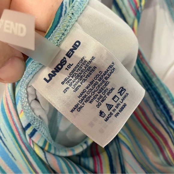 Lands’ End multicolor one piece swimsuit size 10L blue yellow space dyed - Picture 7 of 7